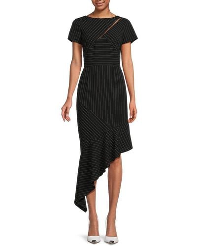FOCUS BY SHANI Striped Asymmetric Dress - Black