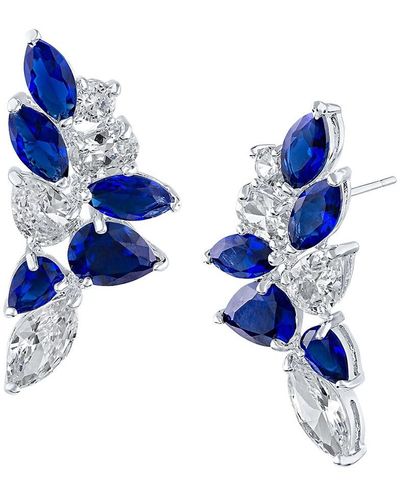 CZ by Kenneth Jay Lane Look Of Real Rhodium Plated & Cubic Zirconia Drop Earrings - Blue