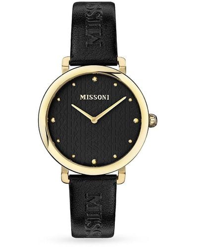 Missoni Lettering 38mm Stainless Steel & Leather Strap Watch - Black