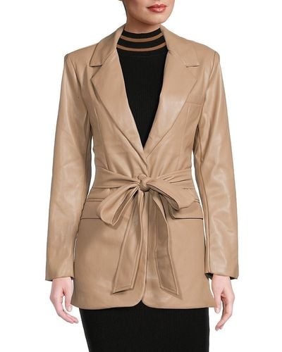LBLC The Label Bardot Belted Faux Leather Jacket - Natural