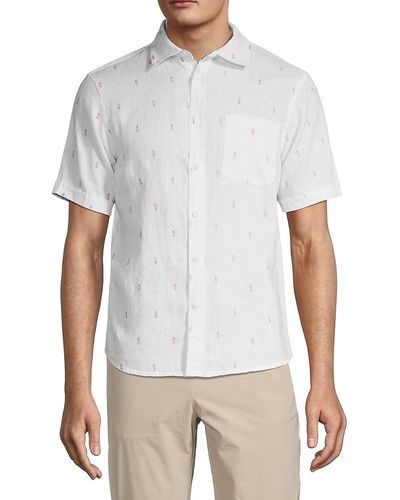 Saks Fifth Avenue Print Linen Shirt - White
