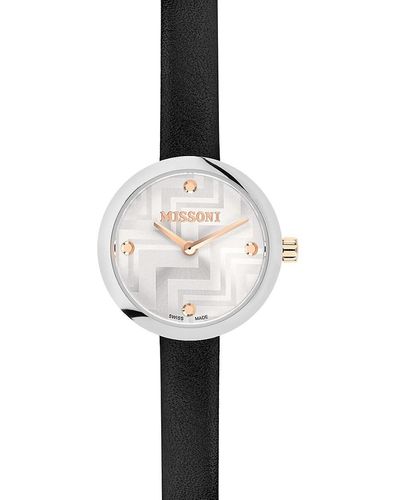 Missoni Petite 25mm Stainless Steel & Leather Strap Watch - White