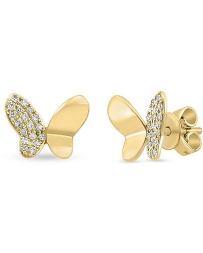 Effy 14k Yellow Gold & 0.13 Tcw Diamond Butterfly Stud Earrings - Metallic