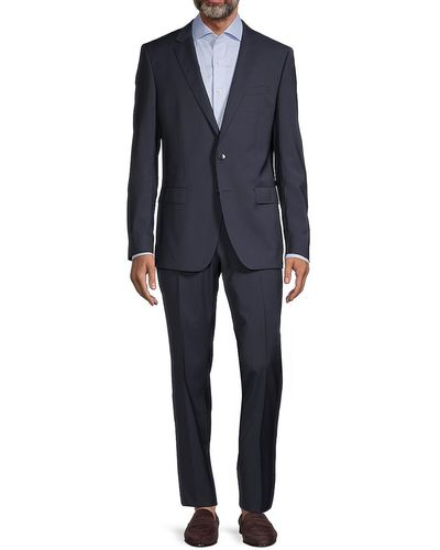BOSS H-huge Slim Fit Plaid Virgin Wool Blend Suit - Blue