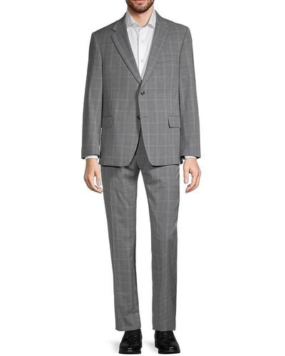 Tommy Hilfiger Plaid Stretch Wool Suit - Gray