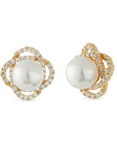 CZ by Kenneth Jay Lane Look Of Real 14k Goldplated, 10mm Shell Pearl & Cubic Zirconia Stud Earrings - White