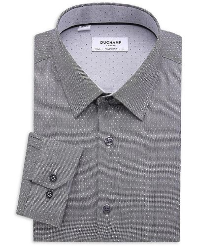 Duchamp Tailored Fit Polka Dot Dress Shirt - Gray