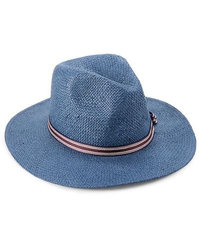Cole Haan Ivory Striped Band Paper Fedora - Blue