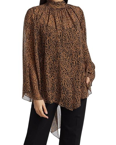 Halston Reyna Leopard Silk Blouse - Brown