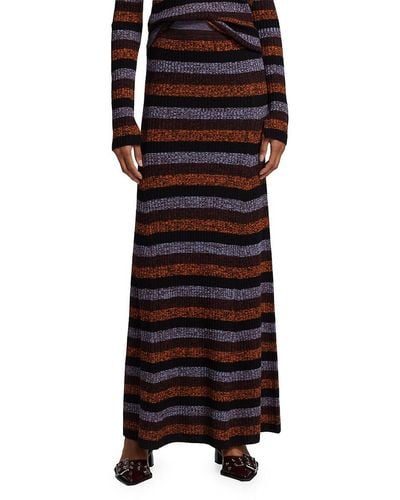 Ganni Striped Merino Wool Maxi Skirt - Black