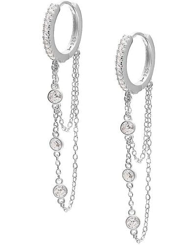 Gabi Rielle Renew Collection Sterling & Crystal Dangle Huggie Earrings - White
