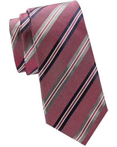 Canali Striped Silk Twill Tie - Purple