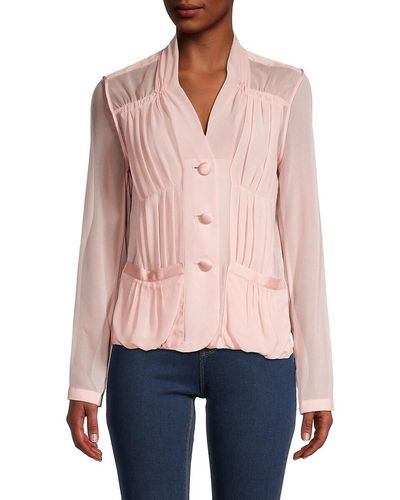 DKNY Sheer Ruched Blouse - Pink