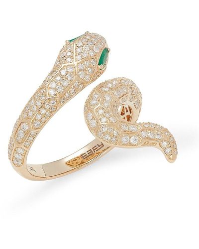 Effy 14k Yellow Gold, Emerald & Diamond Snake Ring - White