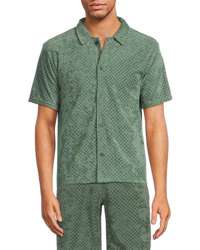FLEECE FACTORY Textured Short Sleeve Shirt - Green