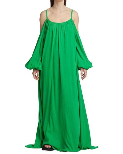Deveaux New York Paloma Exposed Shoulder & Puff Sleeve Maxi Dress - Green