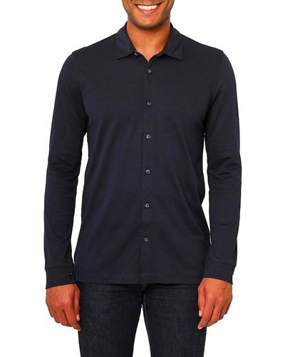 VELLAPAIS Solid Button Down Shirt - Blue