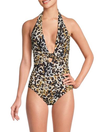 Miraclesuit Leopard Plunge One Piece Swimsuit - White