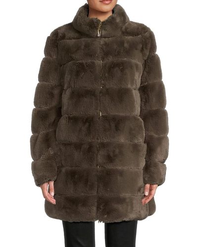 Via Spiga Reversible Faux Fur Quilted Jacket - Brown