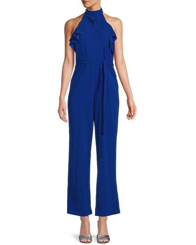 Bebe Halter Neck Ruffle Jumpsuit - Blue