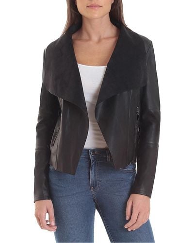 Bagatelle Open Front Faux Leather Jacket - Black