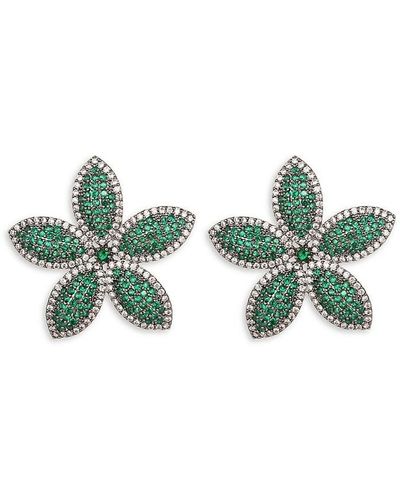 Eye Candy LA Luxe Silvertone & Cubic Zirconia Floral Earrings - Green