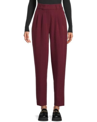 DKNY High Rise Pleated Cropped Pants - Red