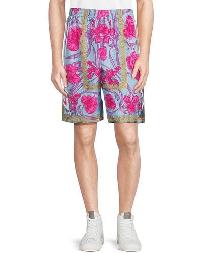 Versace Floral Silk Shorts - Red