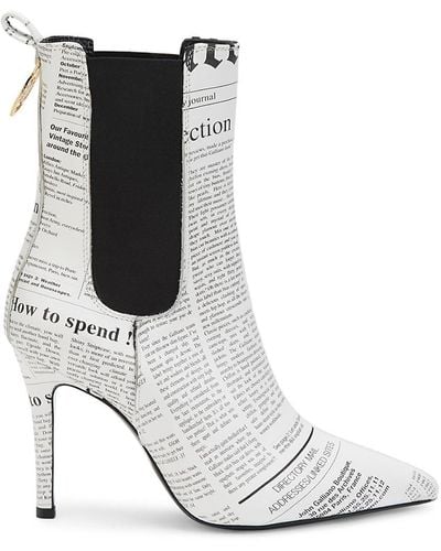 John Galliano Gazette Print Leather Chelsea Boots - White