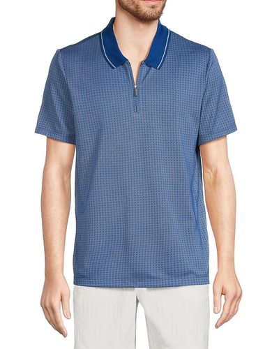 Perry Ellis Tipped Zip Polo - Blue