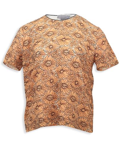 Mulberry Floral Lace Top In Peach Cotton - Natural