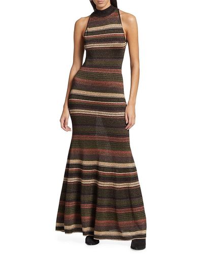 Ronny Kobo Arlo Shimmer Striped Maxi Dress - Brown