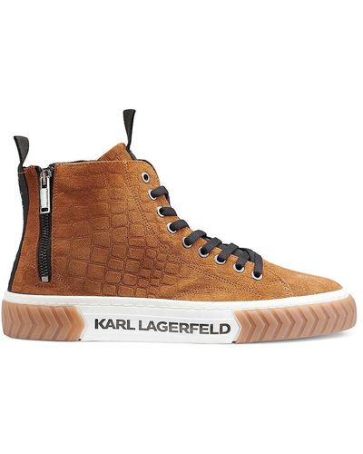 Karl Lagerfeld Croc Embossed Suede High Top Sneakers - Brown