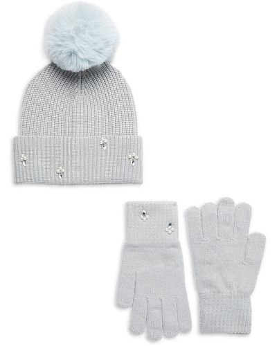 Saks Fifth Avenue 2-Piece Faux Fur Embellished Beanie & Gloves Set - White