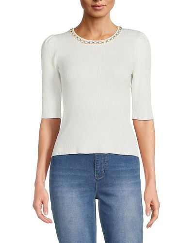 Nanette Lepore Chain Ribbed Sweater - White