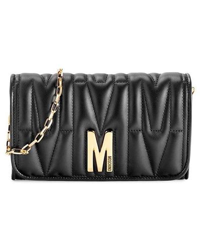 Moschino Quilted Leather Wallet-On-Chain - Black