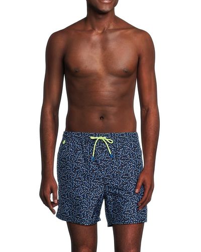 North Sails Shark Print Drawstring Swim Shorts - Blue