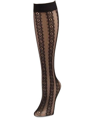 Memoi Lace Knee High Stockings - Brown
