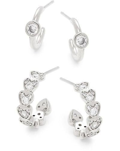 Adriana Orsini Jordan Set Of 2 Rhodium Plated & Cubic Zirconia Huggie Earrings Set - White