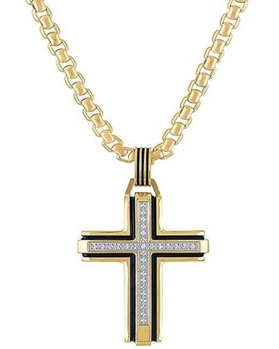 Esquire Two Tone Ion Plated Stainless Steel & 0.16 Tcw Diamond Cross Pendant Necklace/22" - White