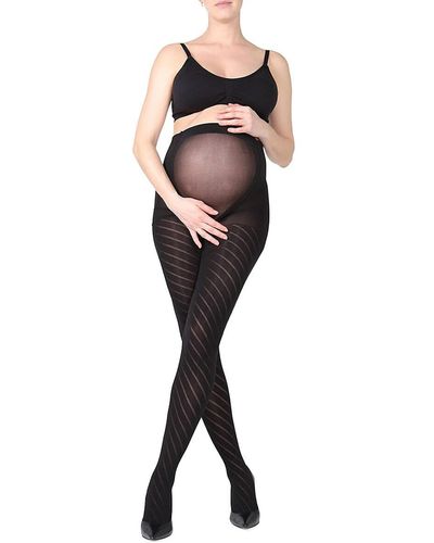 Memoi Women's Spiral-pattern Microfiber Maternity Tights - Black - Size Q1 (16-18)/q2 (18-20)