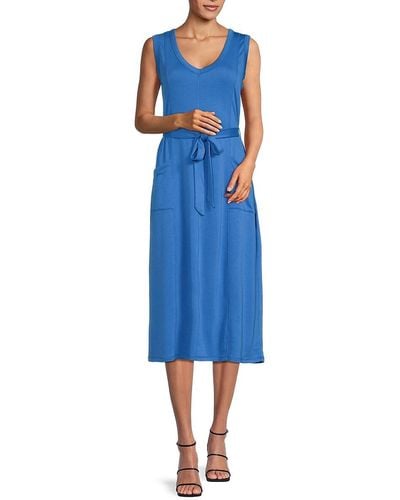 Bobeau Sleeveless Belted Midi Dress - Blue