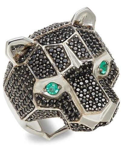 Effy Sterling Silver, Emerald & Black Spinel Panther Ring