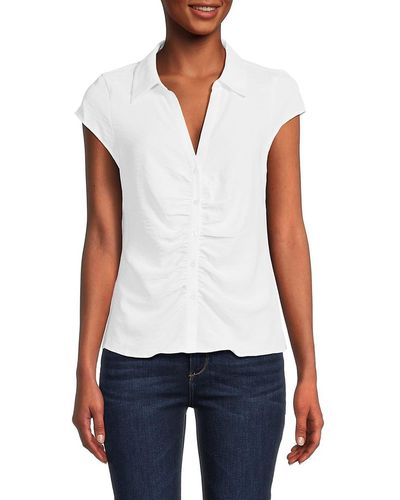Laundry by Shelli Segal Ruched Collared Shirt - White