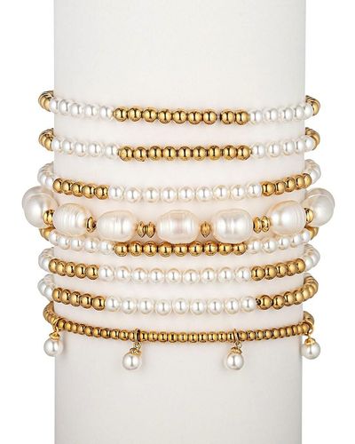 Eye Candy LA Katrina 8-piece Beads, Shell & Glass Pearl Bracelet Set - Natural
