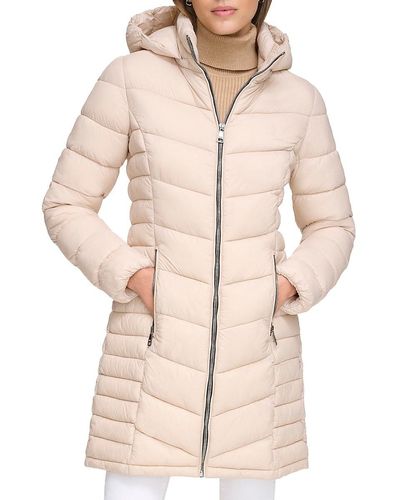 St. John Dkny Quilted & Hooded Puffer Coat - Natural
