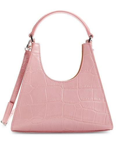 STAUD Mini Croc Embossed Leather Hobo Bag - Pink