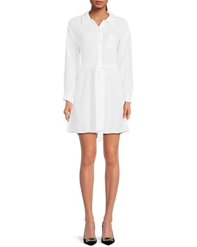 Saks Fifth Avenue Gauze Belted Mini Shirtdress - White