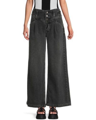 Free People Care Super Sweeper High Rise Wide Leg Jeans - Black