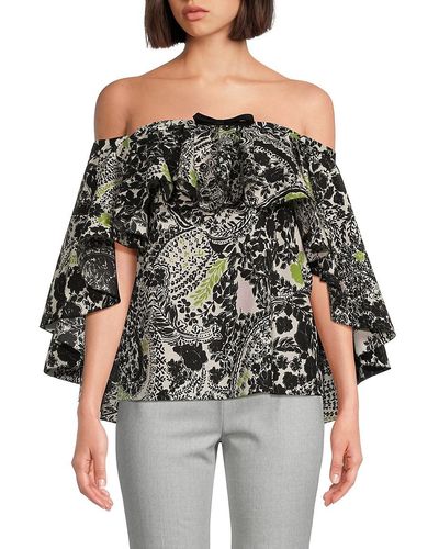 Giambattista Valli Print Off Shoulder Top - Black